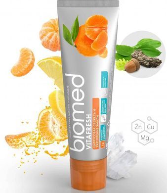 Зубна паста BioMed Vitafresh Антибактеріальна для свіжості дихання і зміцнення емалі Цитрус 100 мл