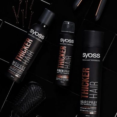 Лак для волосся Syoss Thicker Hair з волокнами для потовщення волосся (Фіксація 4) 400 мл