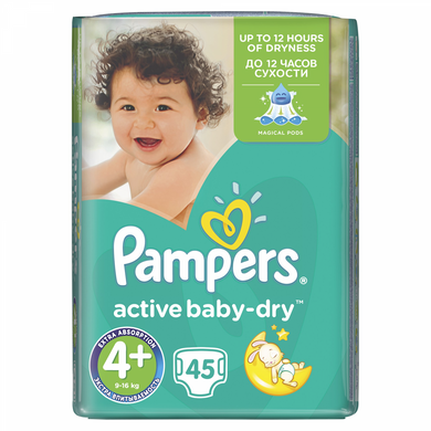 Подгузники Pampers Active Baby-Dry 4+ Maxi+ (9-16 кг) 45шт