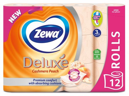 Туалетная бумага Zewa Deluxe персик 3 слоя 12 рулонов