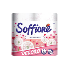 Туалетная бумага Soffione Decoro 2 слоя 4 рулона Бело-розовая