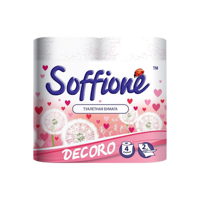 Туалетная бумага Soffione Decoro 2 слоя 4 рулона Бело-розовая