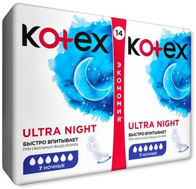 Гігієнічні прокладки Кotex Ultra Dry Night Duo 14 шт.