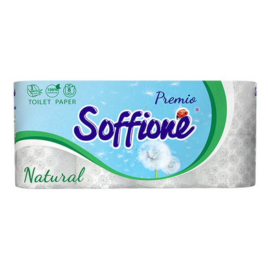 Туалетная бумага Soffione Natural 3 слоя 8 рулонов Белая