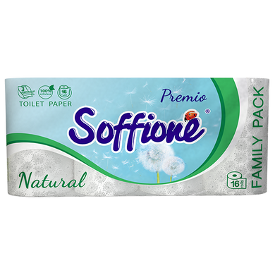 Туалетная бумага Soffione Natural 3 слоя 16 рулонов Белая