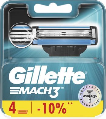 Сменные картриджи для бритья (лезвия) мужские Gillette Mach3 4 шт