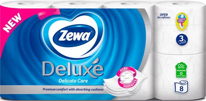 Туалетная бумага Zewa Deluxe белая 3 слоя 8 рулонов