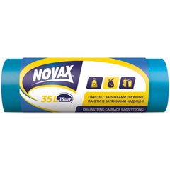 Пакеты для мусора Novax с затяжками Синие 35 л х 15 шт