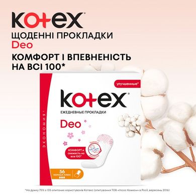 Щоденні гігієнічні прокладки Kotex Normal Plus Deo 56 шт.