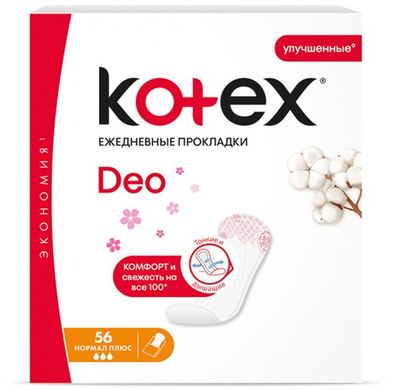 Щоденні гігієнічні прокладки Kotex Normal Plus Deo 56 шт.