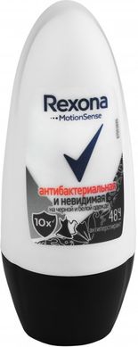 Антиперспирант шариковый Rexona антибактериальное и невидимая на черном и белом 50 мл